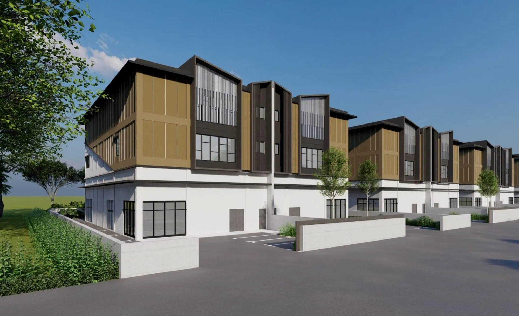 Artist impression of the Suria 22 factory frontages along the internal road