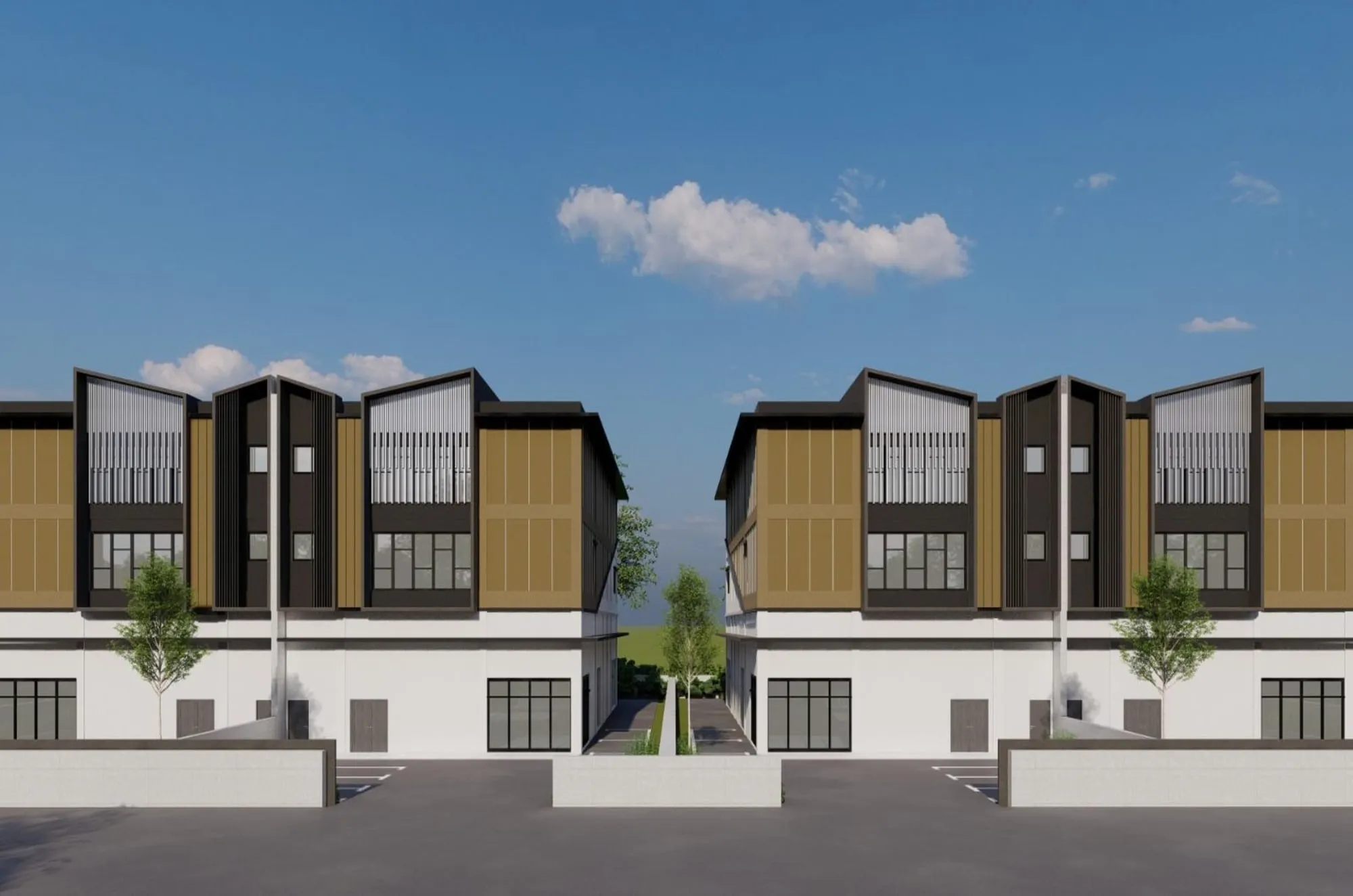 Artist impression of the Suria 22 units seen head on from the forecourt