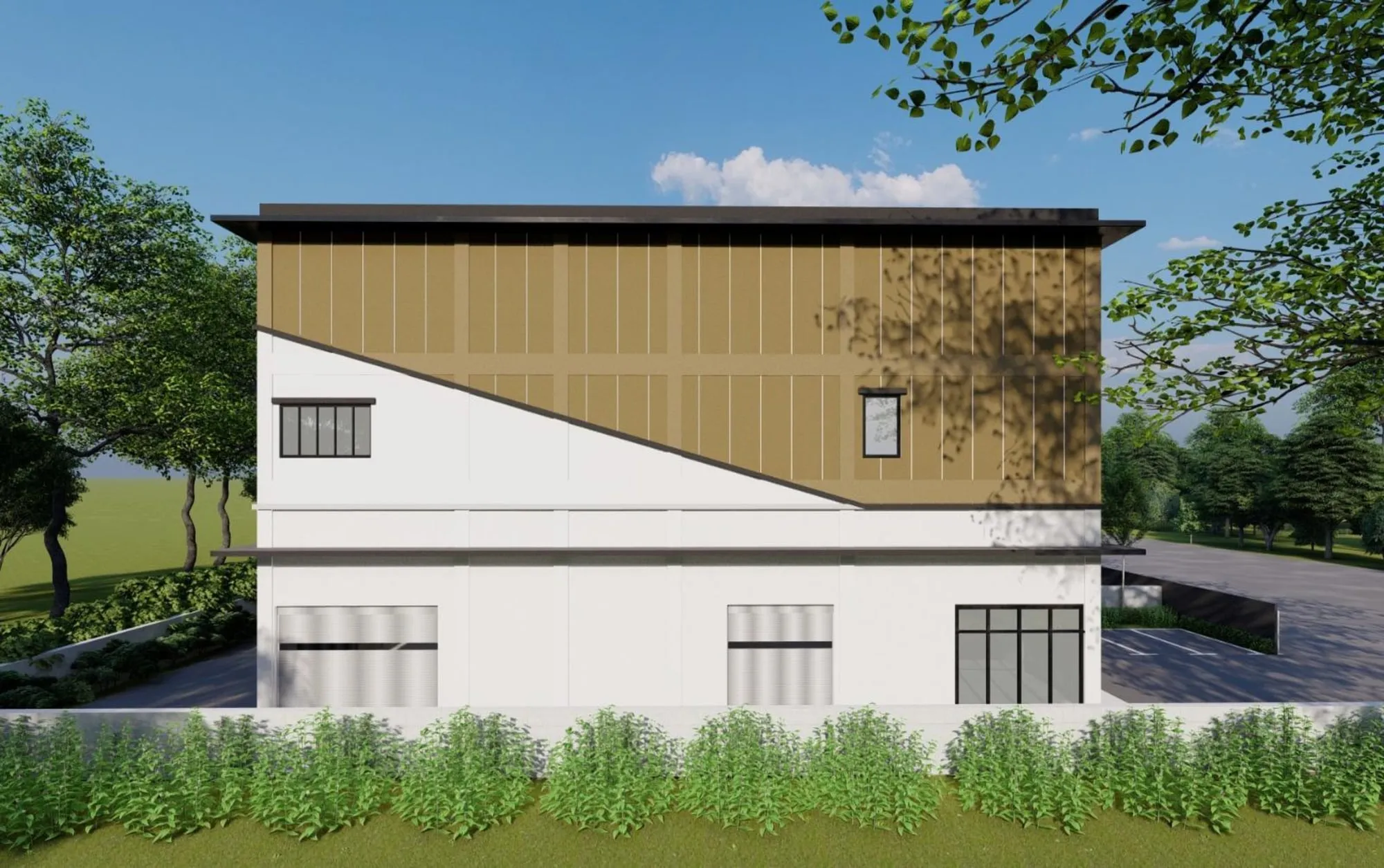 Artist impression of the side elevation of a Suria 22 factory unit