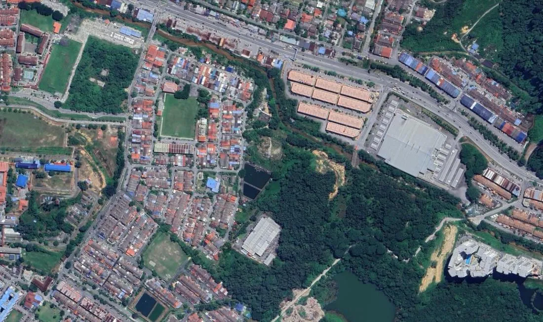 Satellite view of the Templer View site and surrounding Rawang township